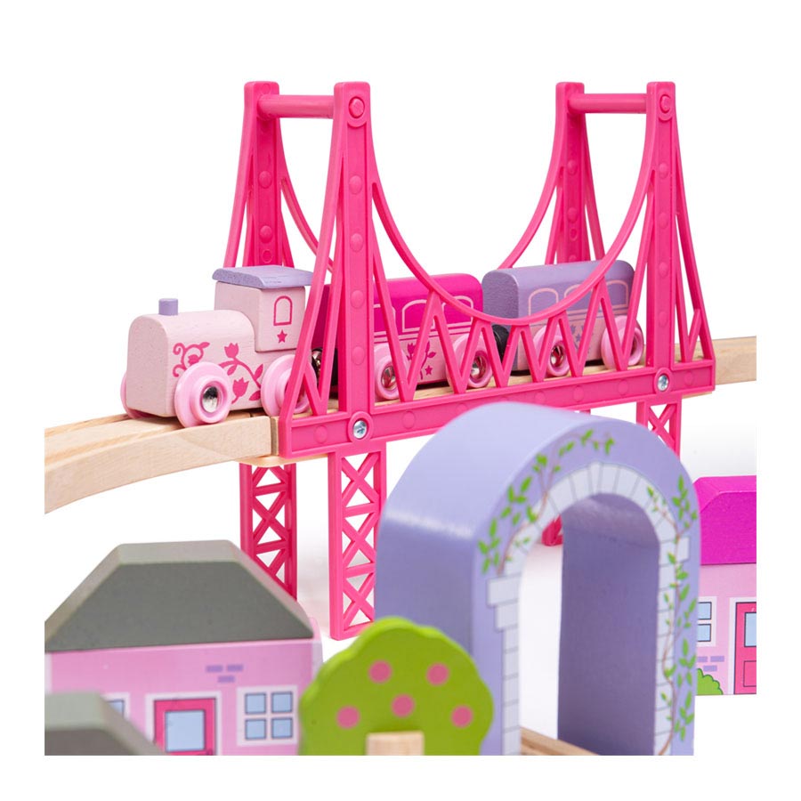 Bigjigs houten treinset stad - roze