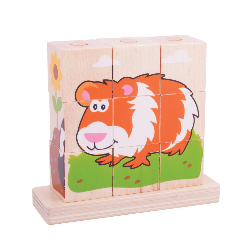 Bigjigs houten blokpuzzel huisdieren, 10st.