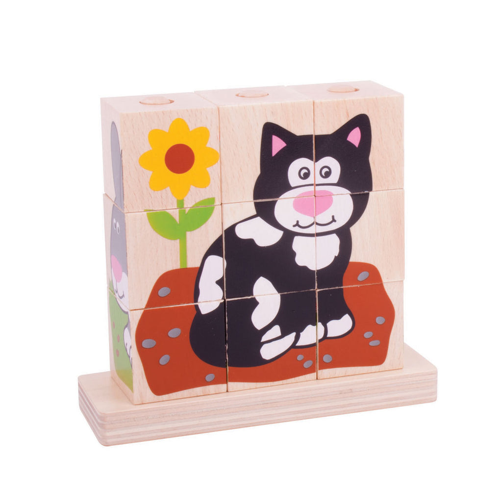 Bigjigs houten blokpuzzel huisdieren, 10st.