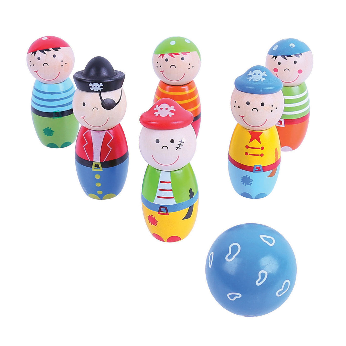 Bigjigs houten bowlingset piraten, 7dlg.