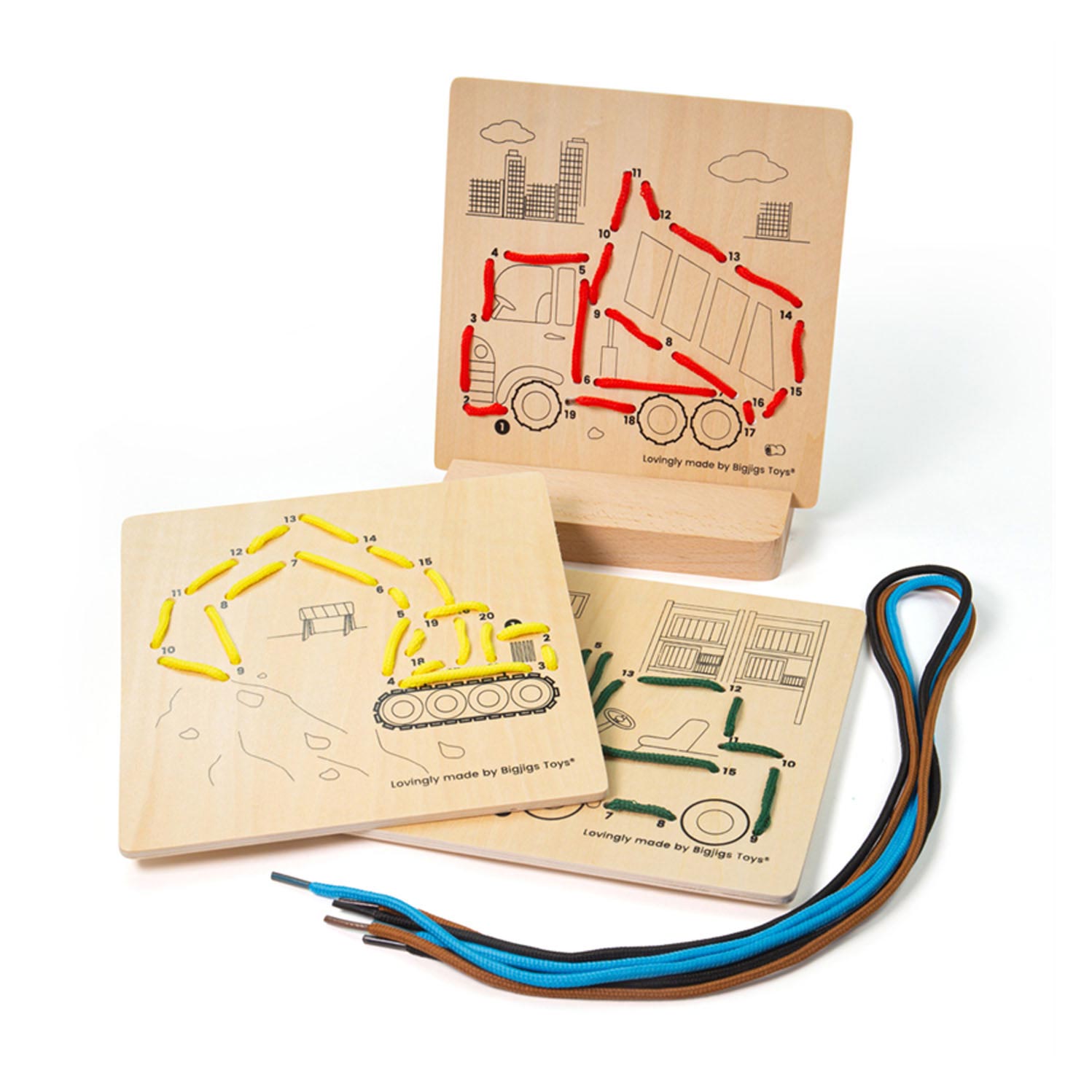 Bigjigs houten rijgpuzzel op nummer - constructie, 8dlg.