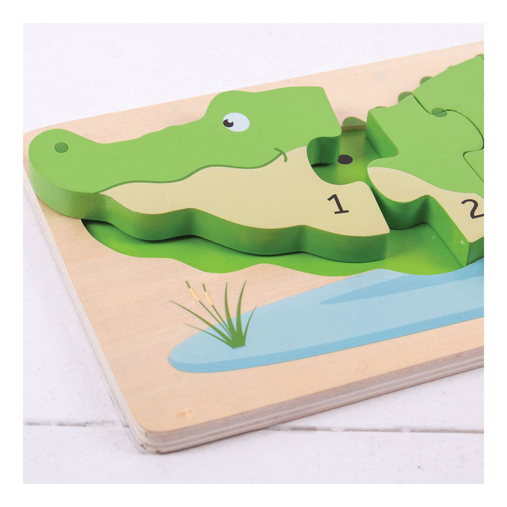 Bigjigs houten telpuzzel krokodil, 10st.