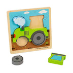 Bigjigs houten inlegpuzzel tractor met uitneembare vormen, 5st.