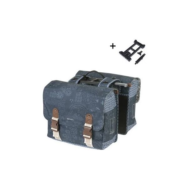 Basil - Dubbele fietstas bohème mik 35 liter - indigo blauw