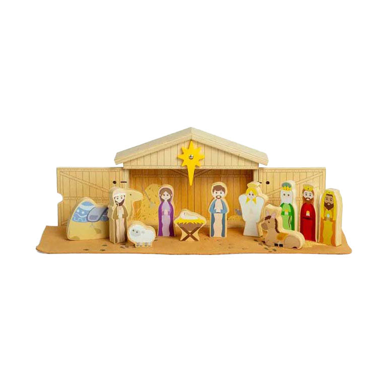 Bigjigs - Bigjigs houten kerststal set 13dlg.
