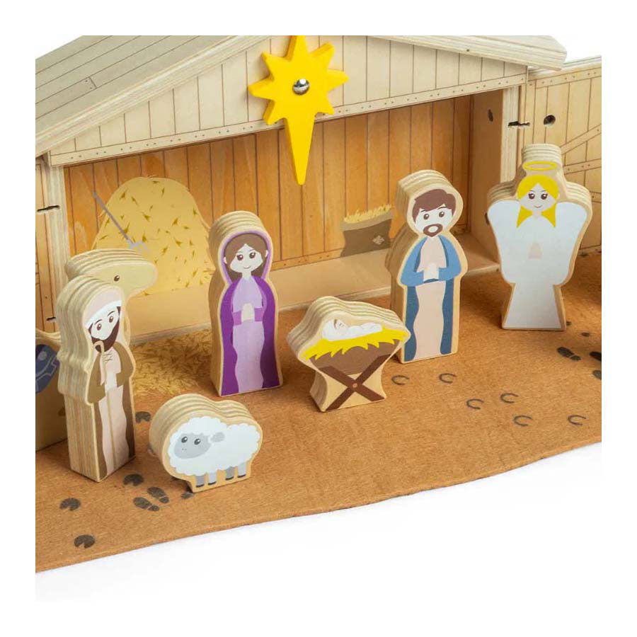 Bigjigs - Bigjigs houten kerststal set 13dlg.