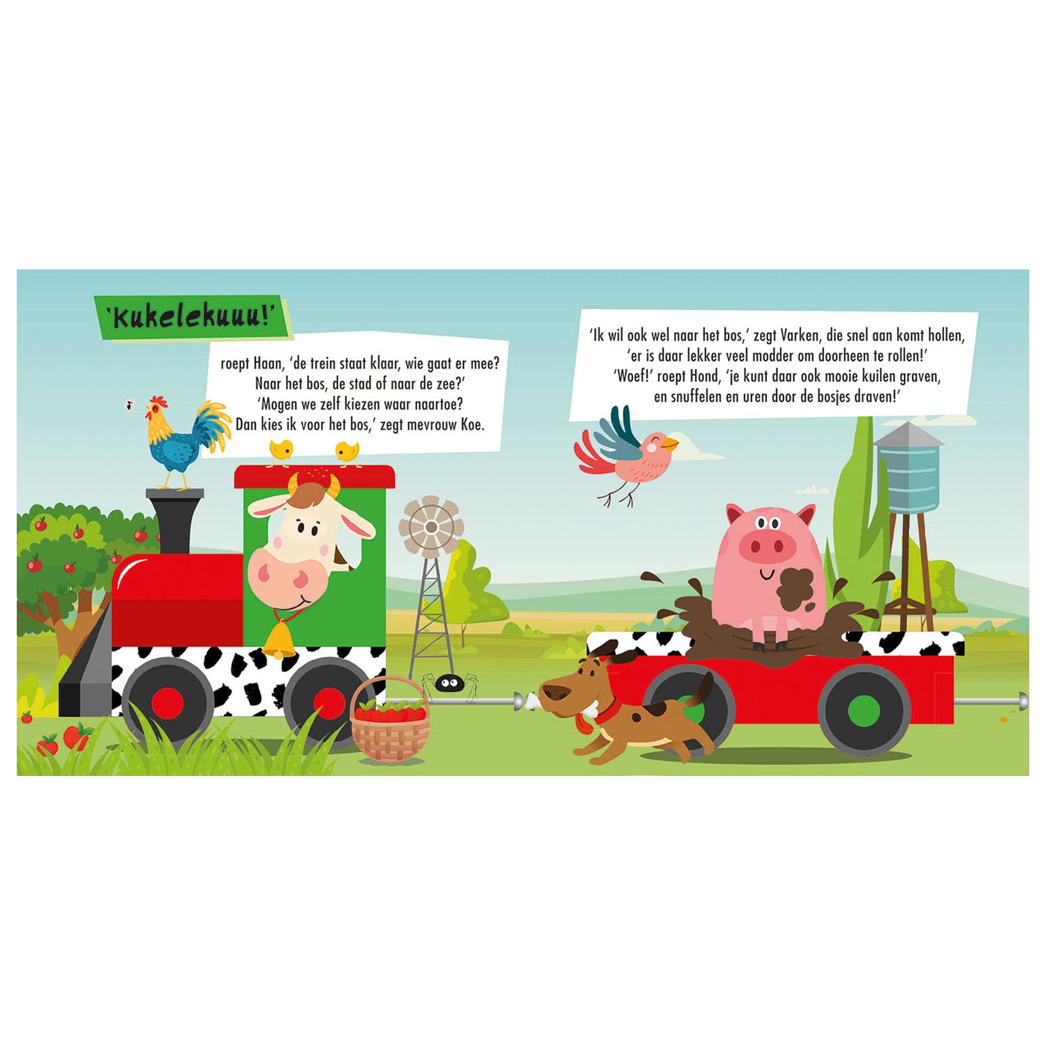 Usborne boek en puzzeltrein boerderijdieren