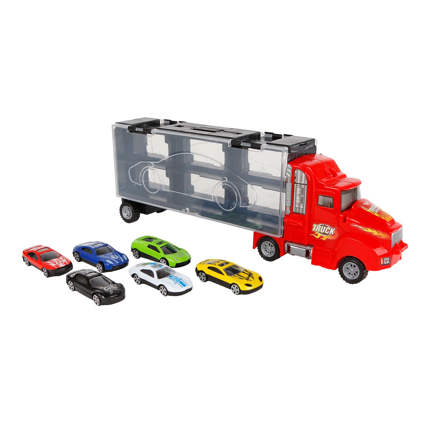 Roadblasters vrachtwagen met 6 auto's en afschietfunctie, 36cm