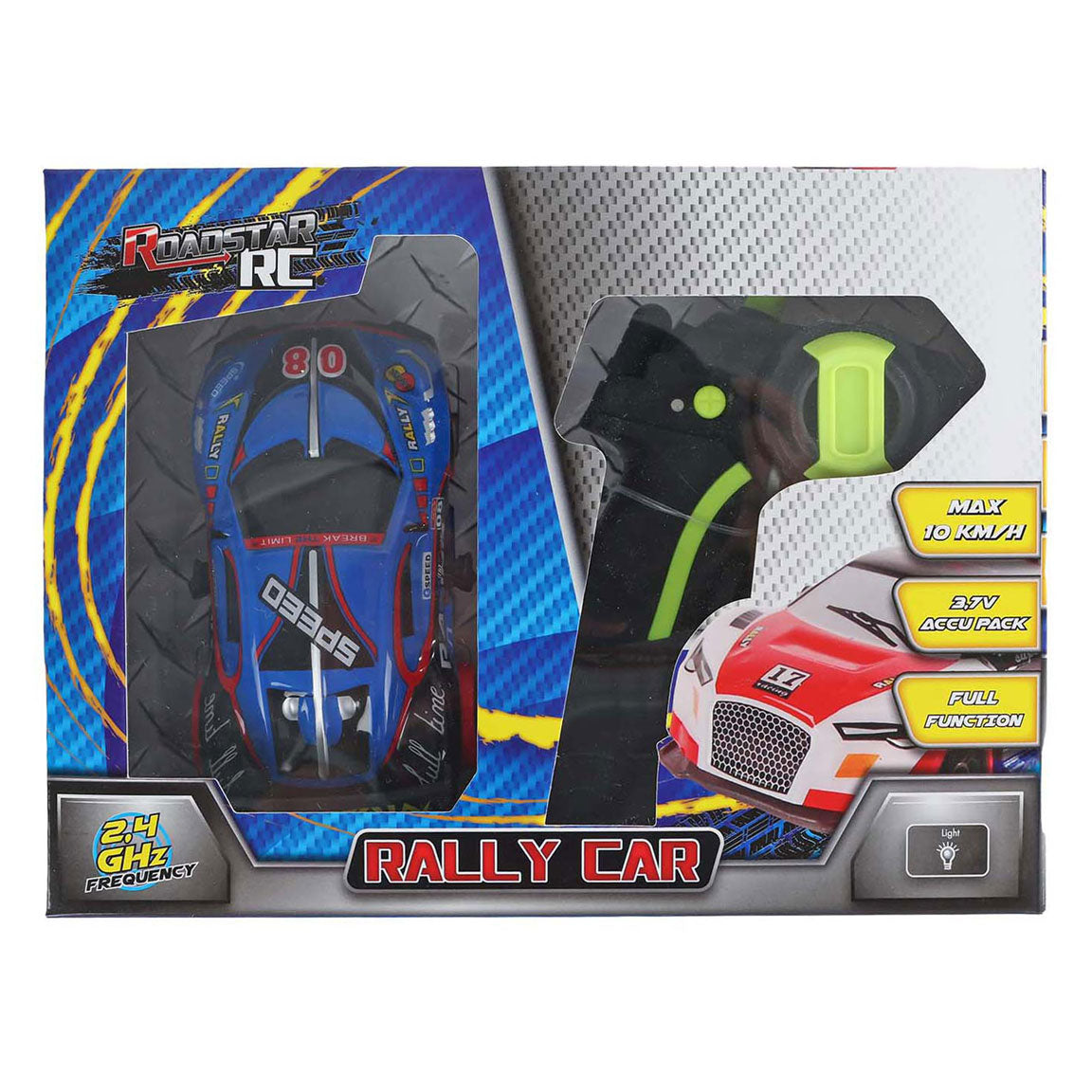 Rc roadstar bestuurbare rally auto met licht 2.4ghz blauw, 13cm