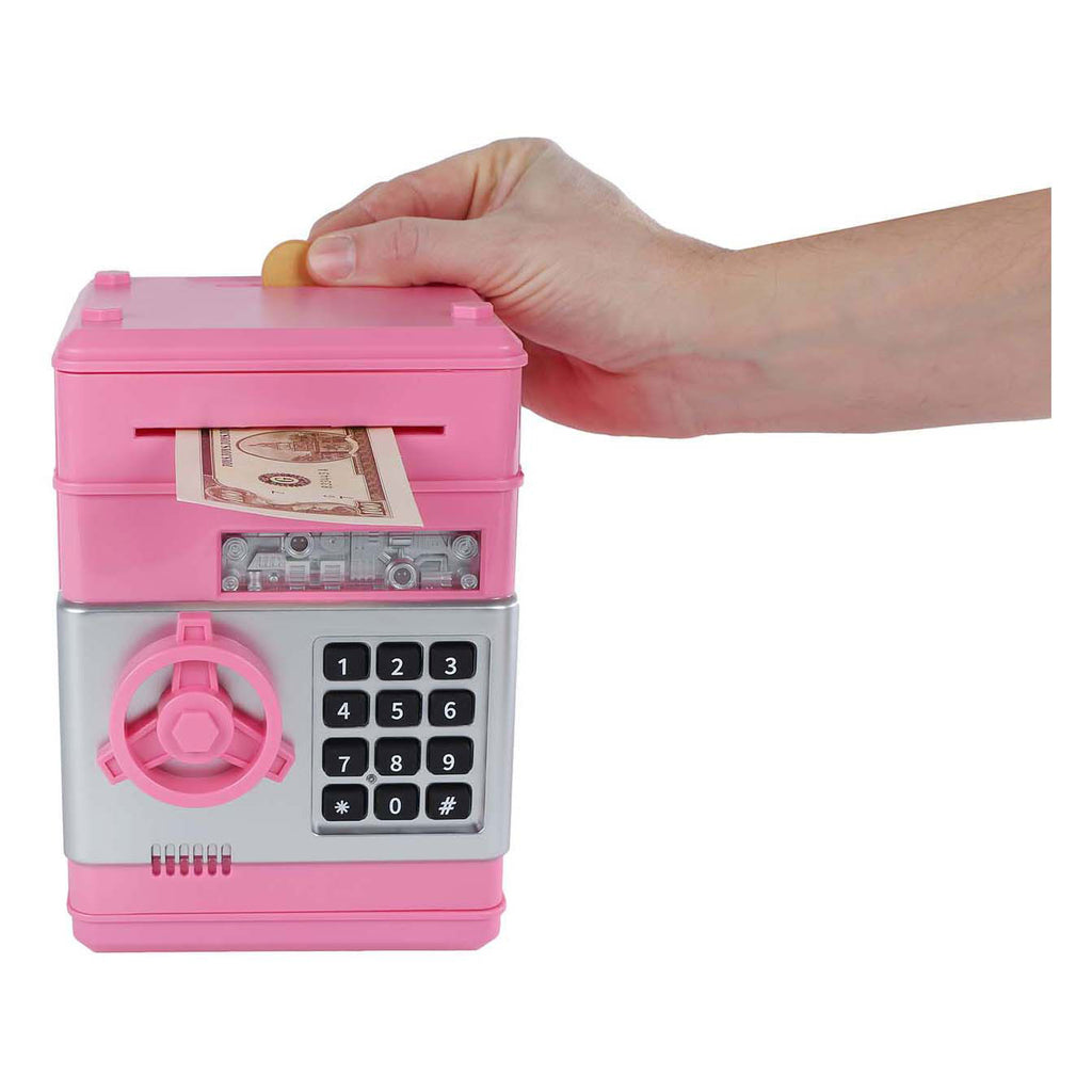 Van manen geldkluis speelgoed met geheime code roze 19,5cm.