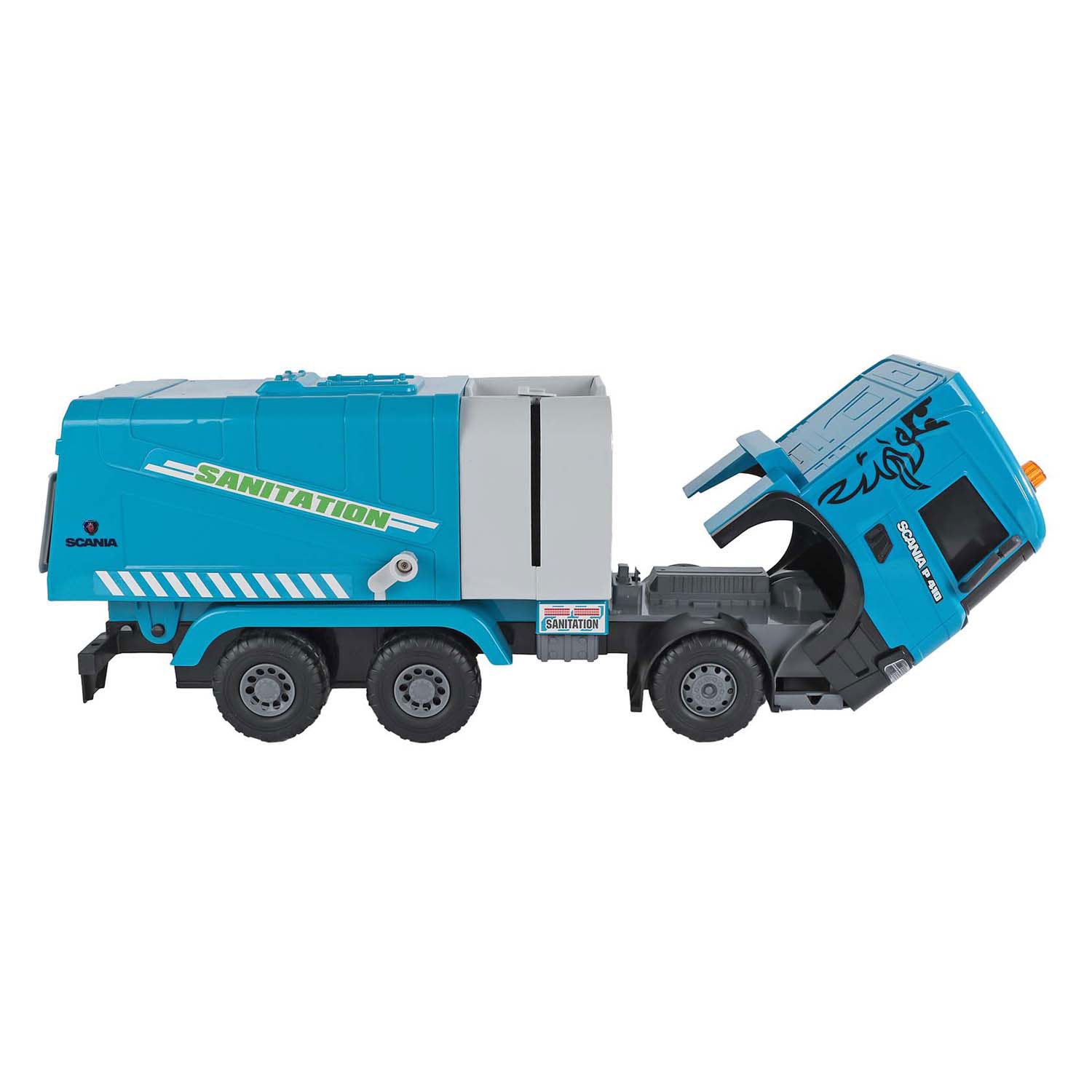 2-play scania vrachtwagen vuilniswagen frictie met licht en geluid