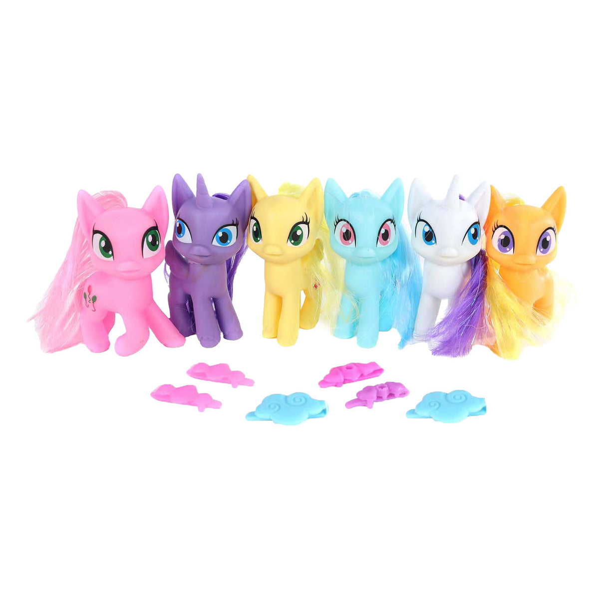 Unicorn figuur met haar en draaibaar hoofd met accessoires, 9cm