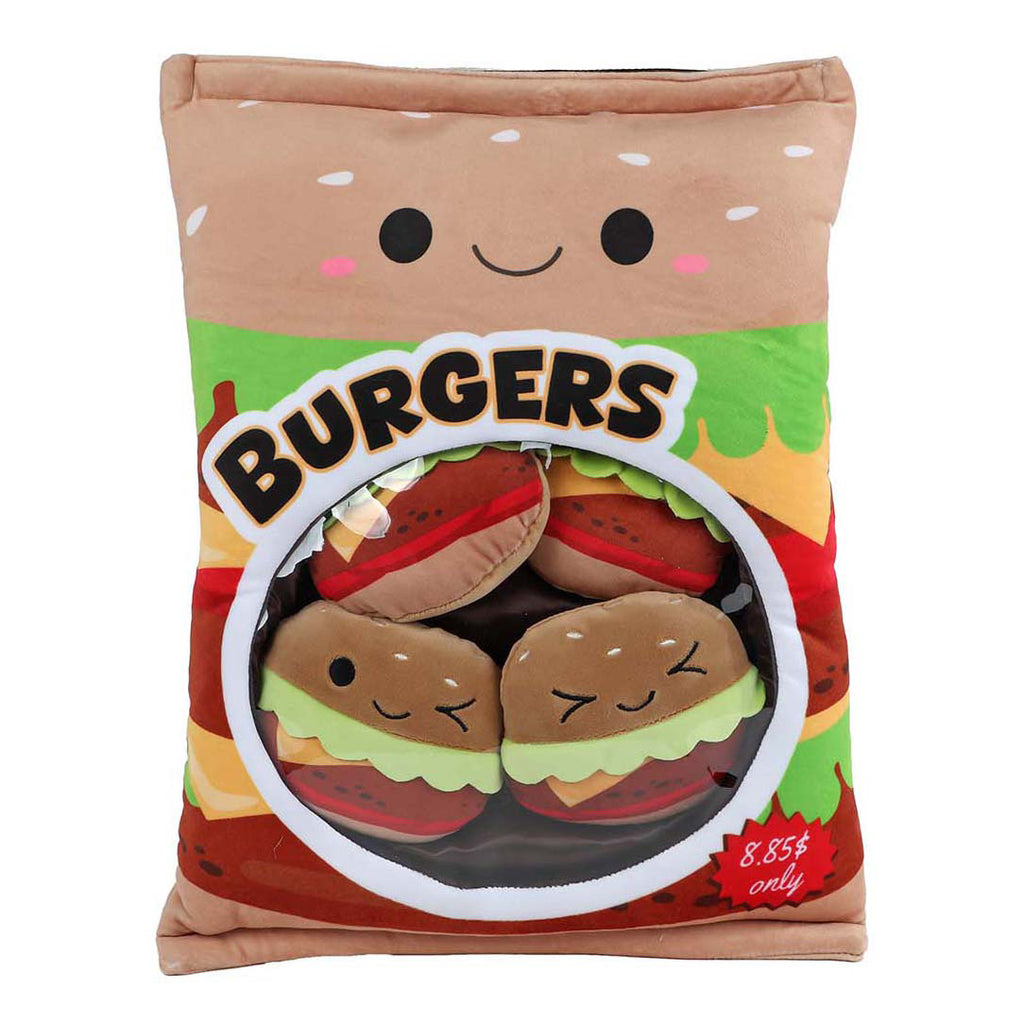 - Fluffy Menu Zak met 4 Hamburgers Pluche - 40cm
