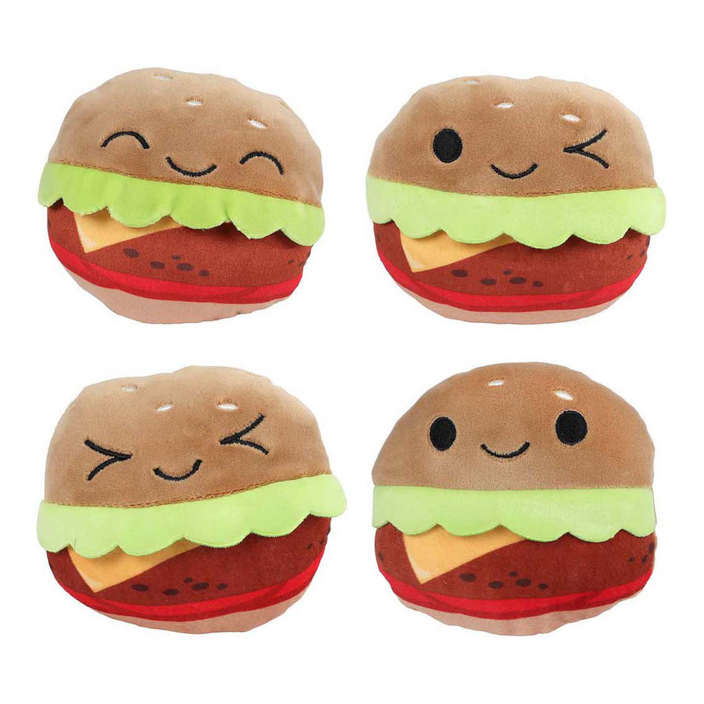 - Fluffy Menu Zak met 4 Hamburgers Pluche - 40cm