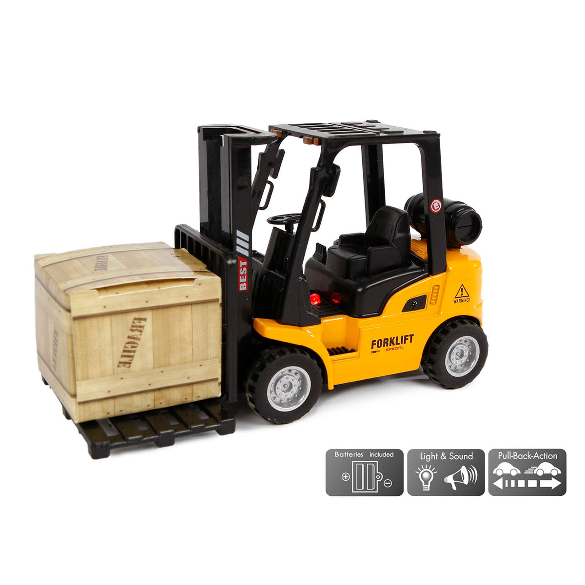 2-play die-cast vorkheftruck met licht en geluid, 14cm