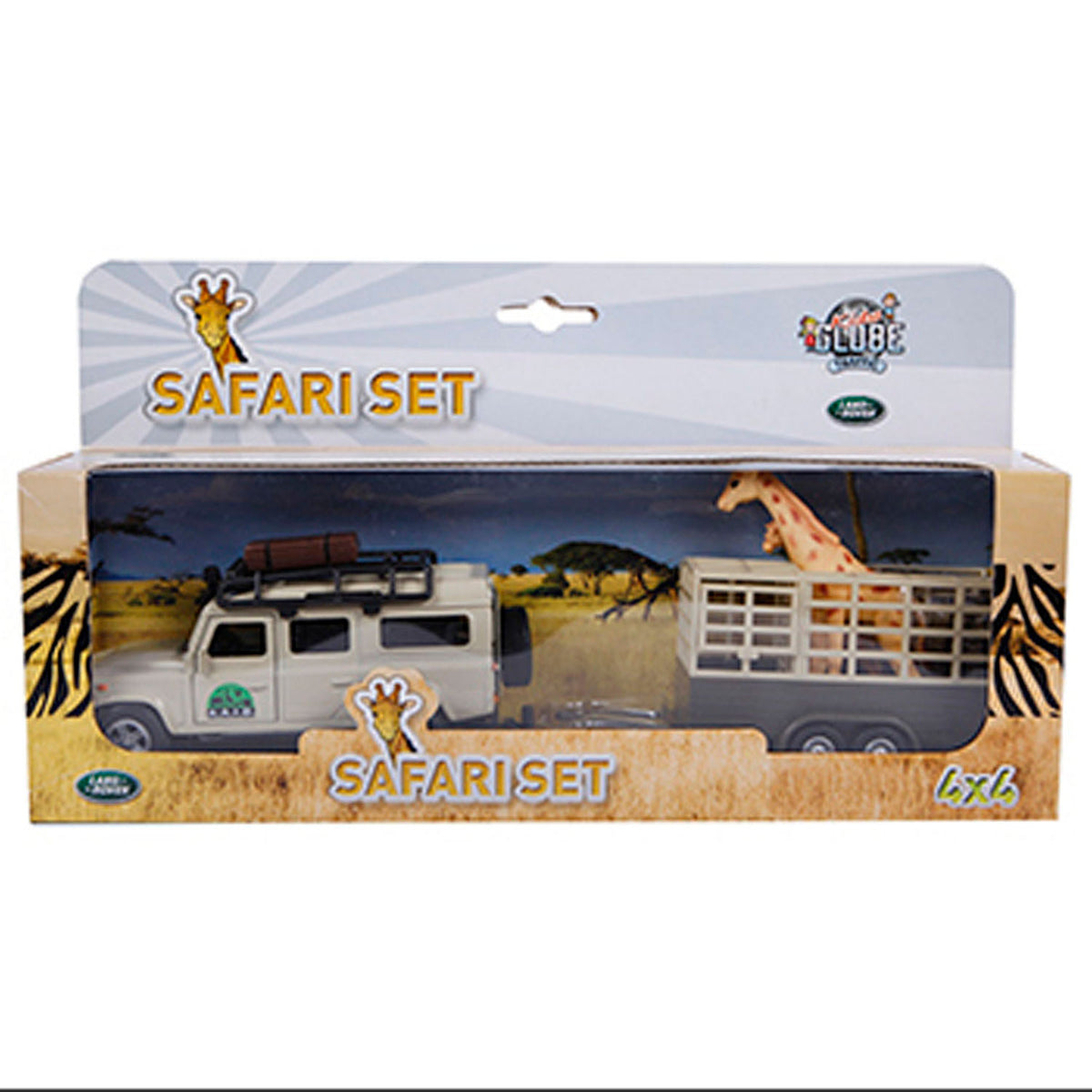 Kids Globe - die-cast land rover met giraffe-trailer 29cm