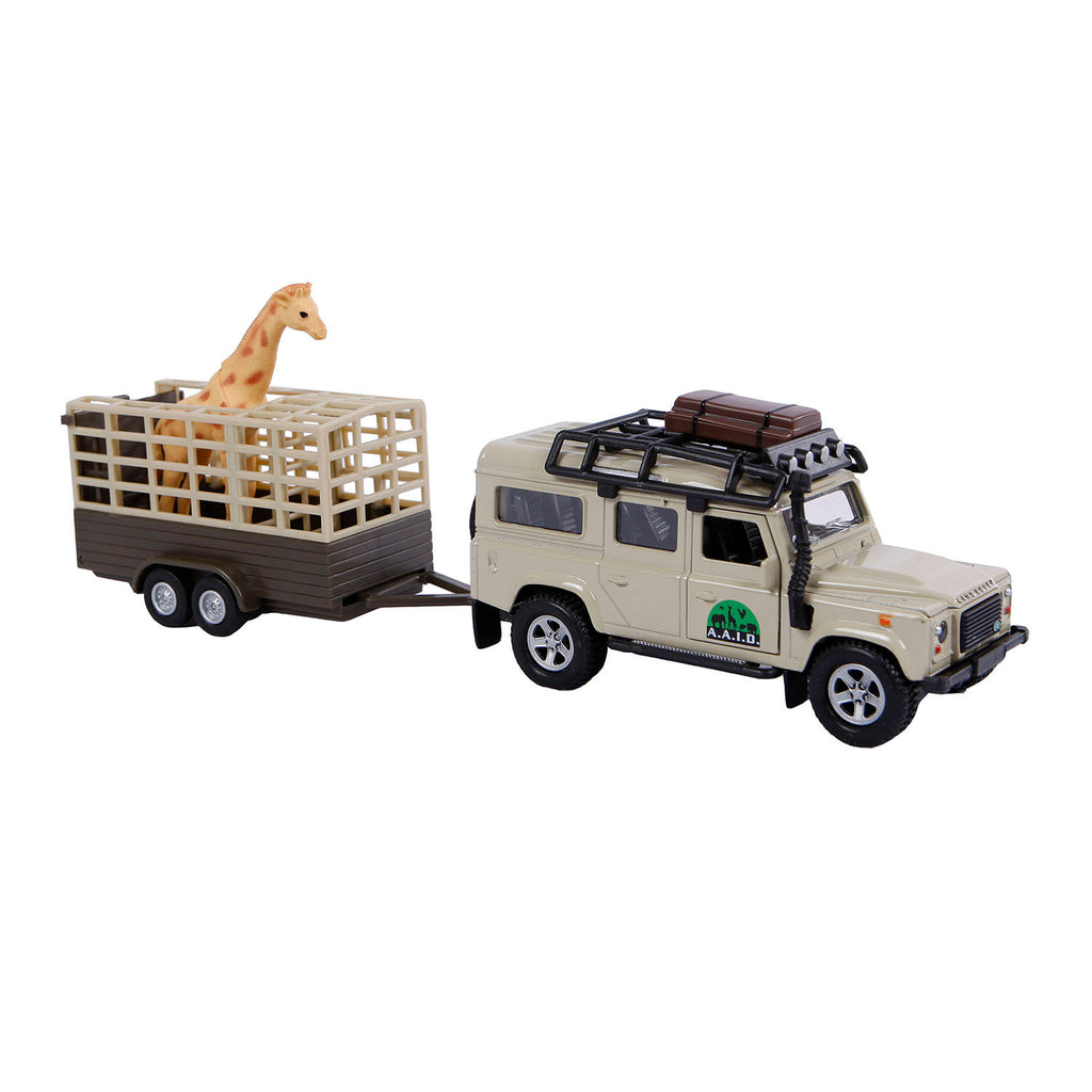 Kids Globe - die-cast land rover met giraffe-trailer 29cm