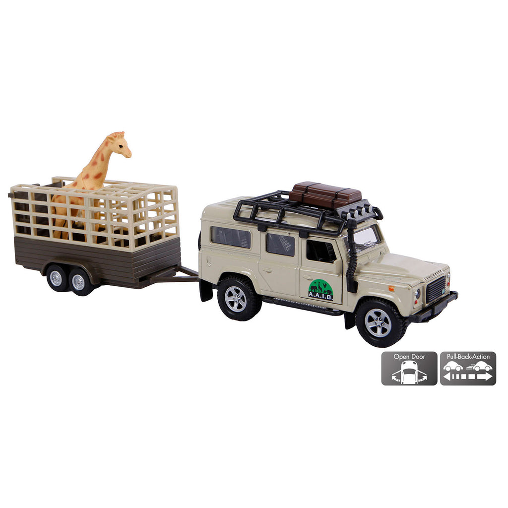 Kids Globe - die-cast land rover met giraffe-trailer 29cm