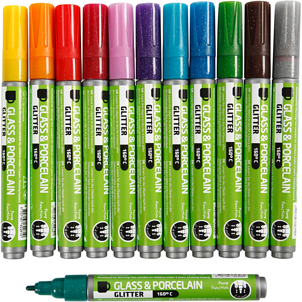 Creativ Company - Creativ Company Https://www.cchobby.nl/glas-porseleinstiften-glitter-lijndikte-2-4-mm-semi-dekkend-diverse-kleuren-12-stuk-1-doos