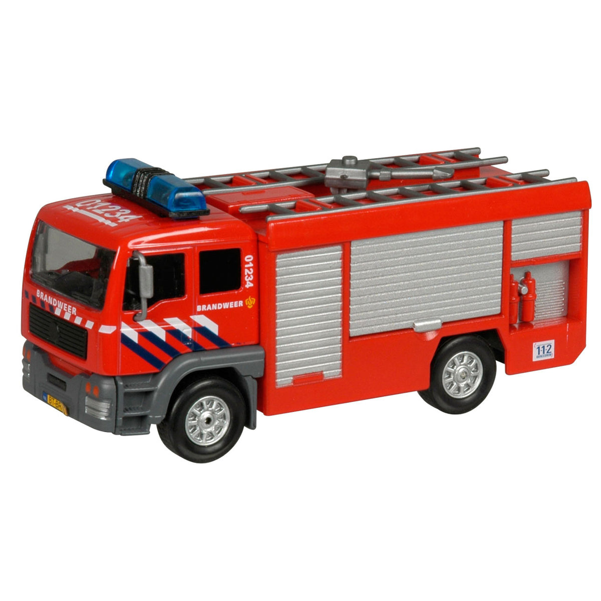 Kids globe brandweer tankauto nl die cast pullback action en licht en geluid 13cm