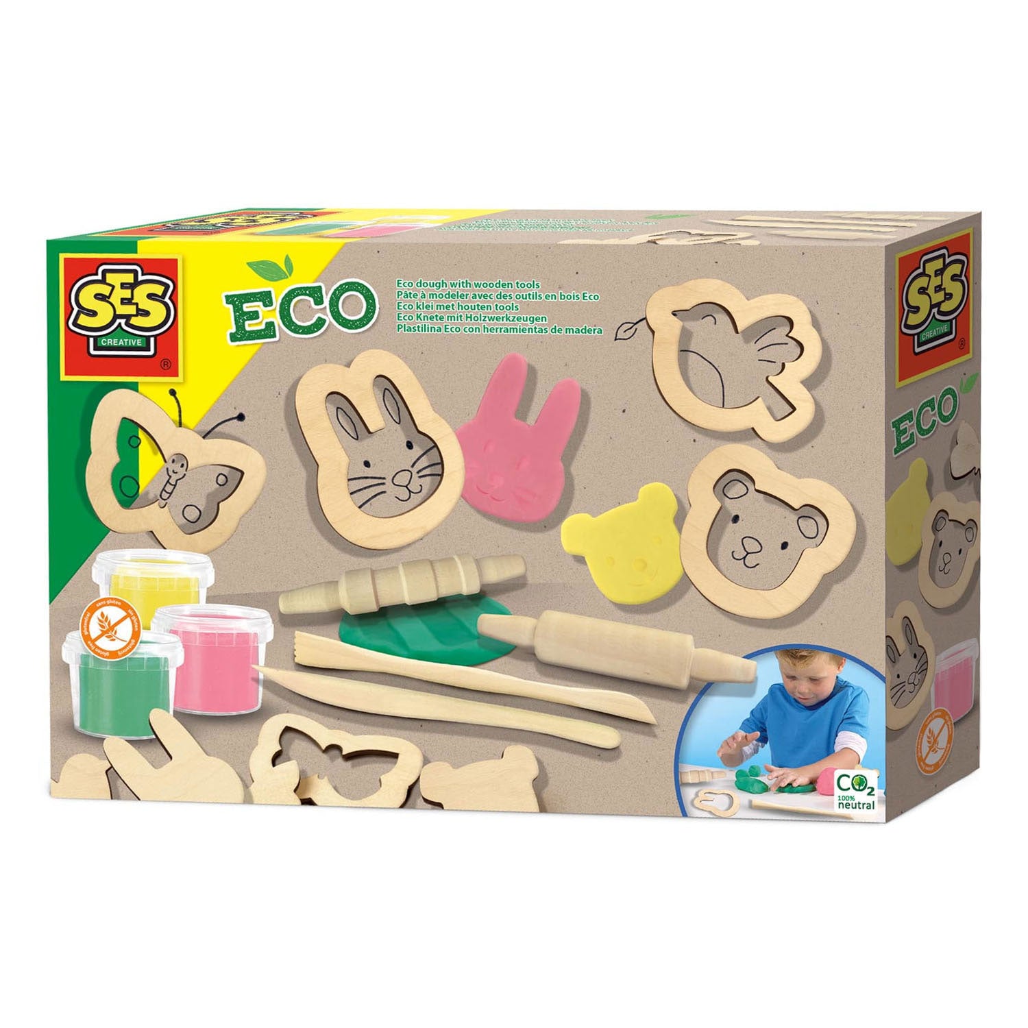 Ses creative ses eco klei met houten tools - 3 kleipotjes