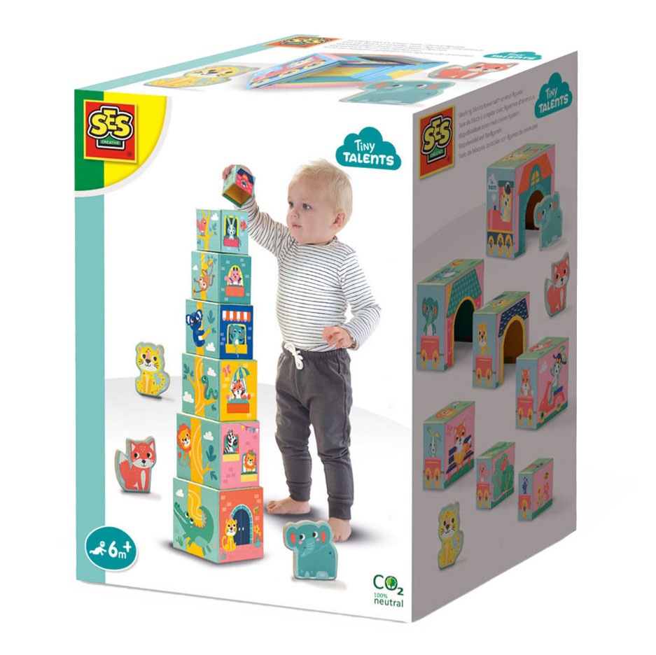 SES Creative - Creative Ses tiny talents stapelblokken toren met dieren figuren