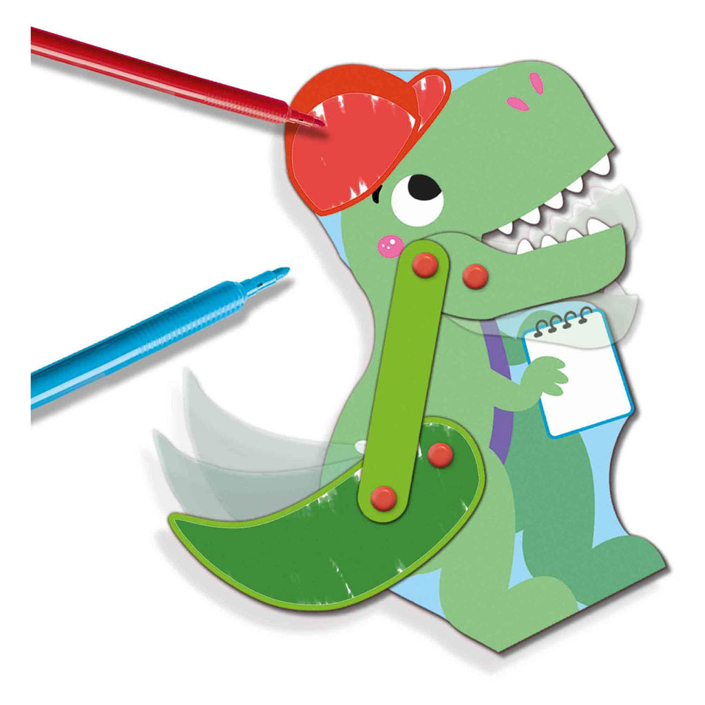 Ses creative - jonge ingenieurs dino's - bouw zelf 4 bewegende dino's en bouwvoertuigen - inclusief 6 viltstiften - dinosaurus speelgoed