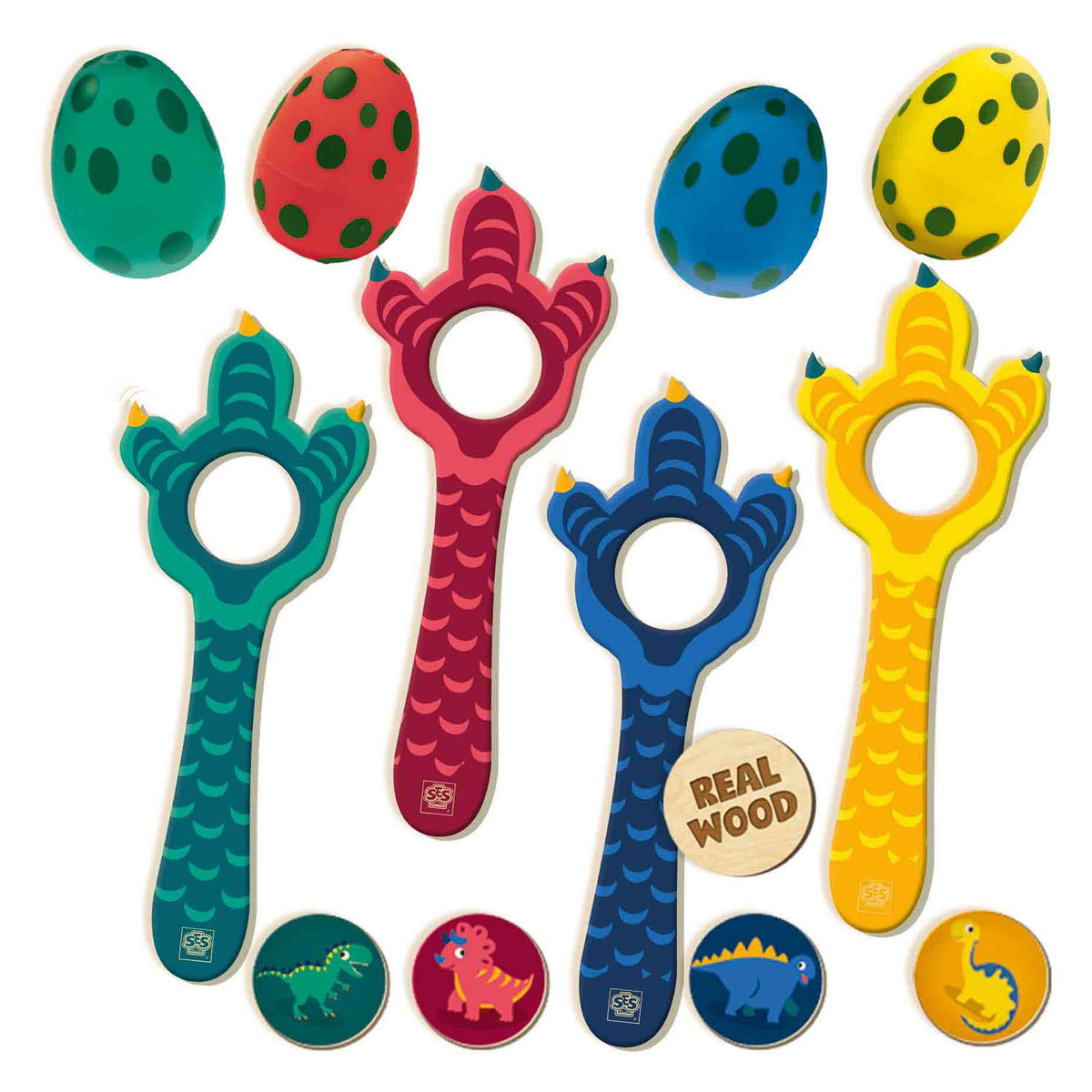 Ses creative dino eierloop van hout met 4 lepels en eieren - vanaf 3 jaar - buitenspeelgoed - schoencadeautjes sinterklaas