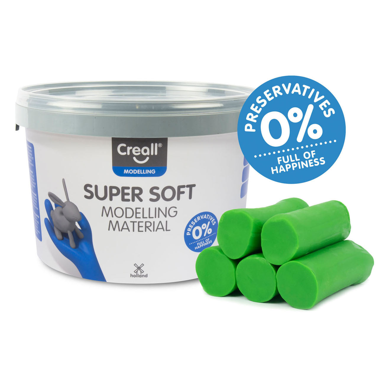 Creall supersoft boetseerklei - groen - hersluitbare emmer - 1750 gram - glutenvrij - gemaakt in nederland