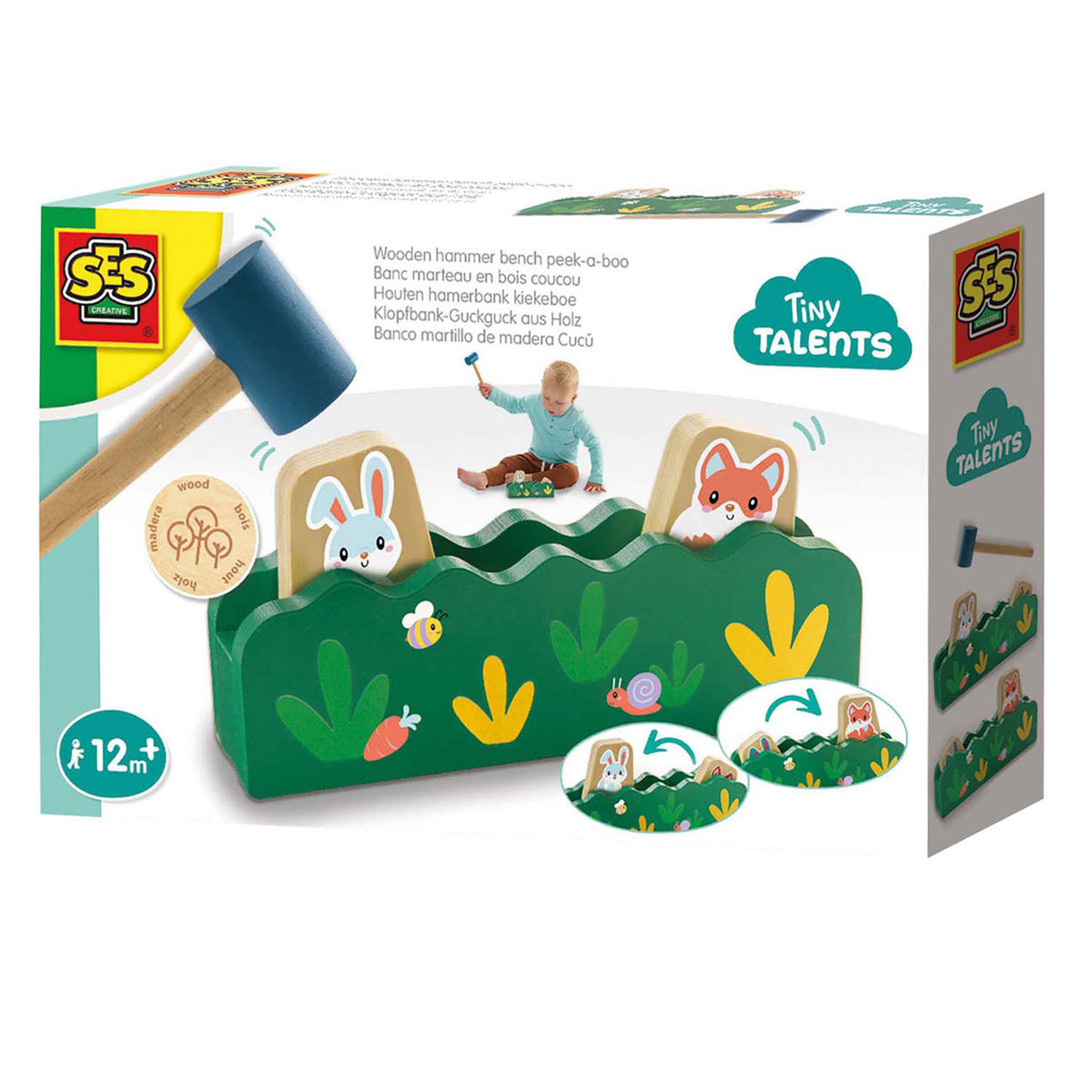 Ses creative tiny talents houten hamerbank kiekeboe met hamer - vanaf 1 jaar - baby speelgoed - motorische ontwikkeling - schoencadeautjes sinterklaas