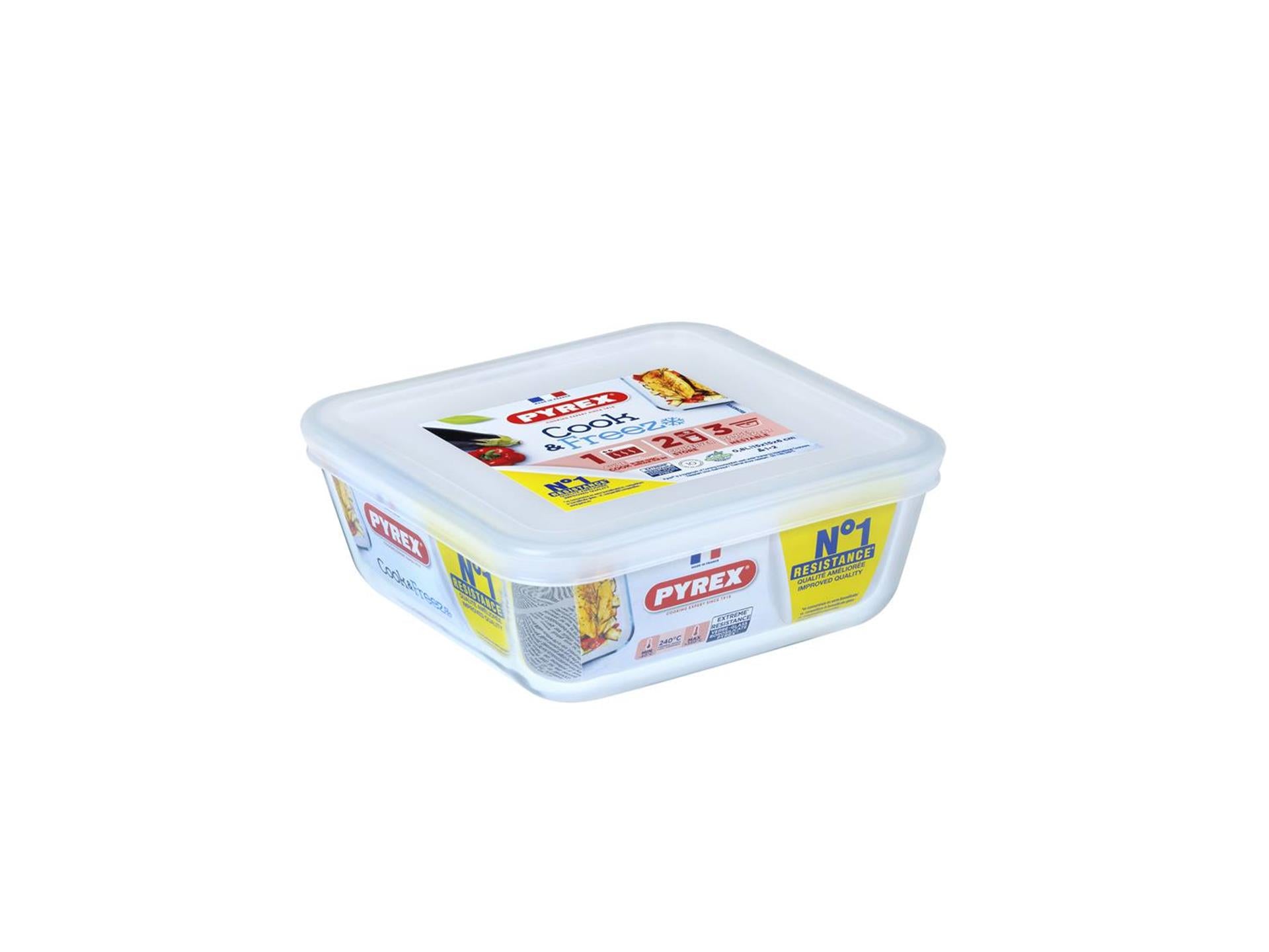Pyrex schaal met deksel 0,85l 15x15cm