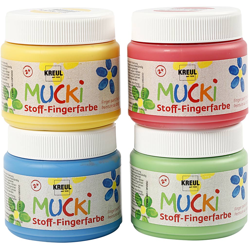 Mucki - Mucki Https://www.cchobby.nl/muck-vingerverf-blauw-groen-rood-geel-4x150-ml-1-doos