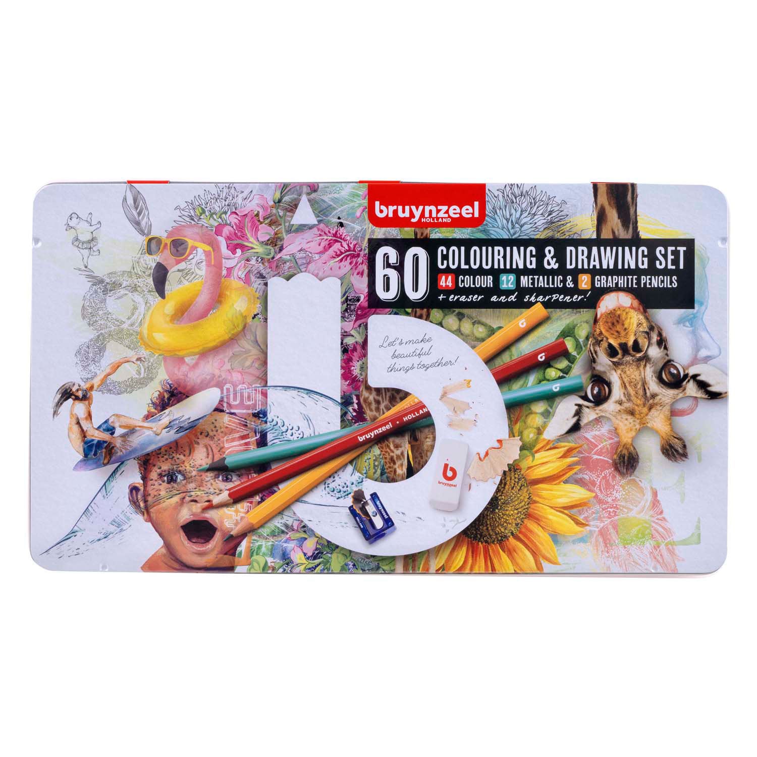 BRUYNZEEL - BRUYNZEEL teken- en kleurset creatieve kunstenaars blik 60st