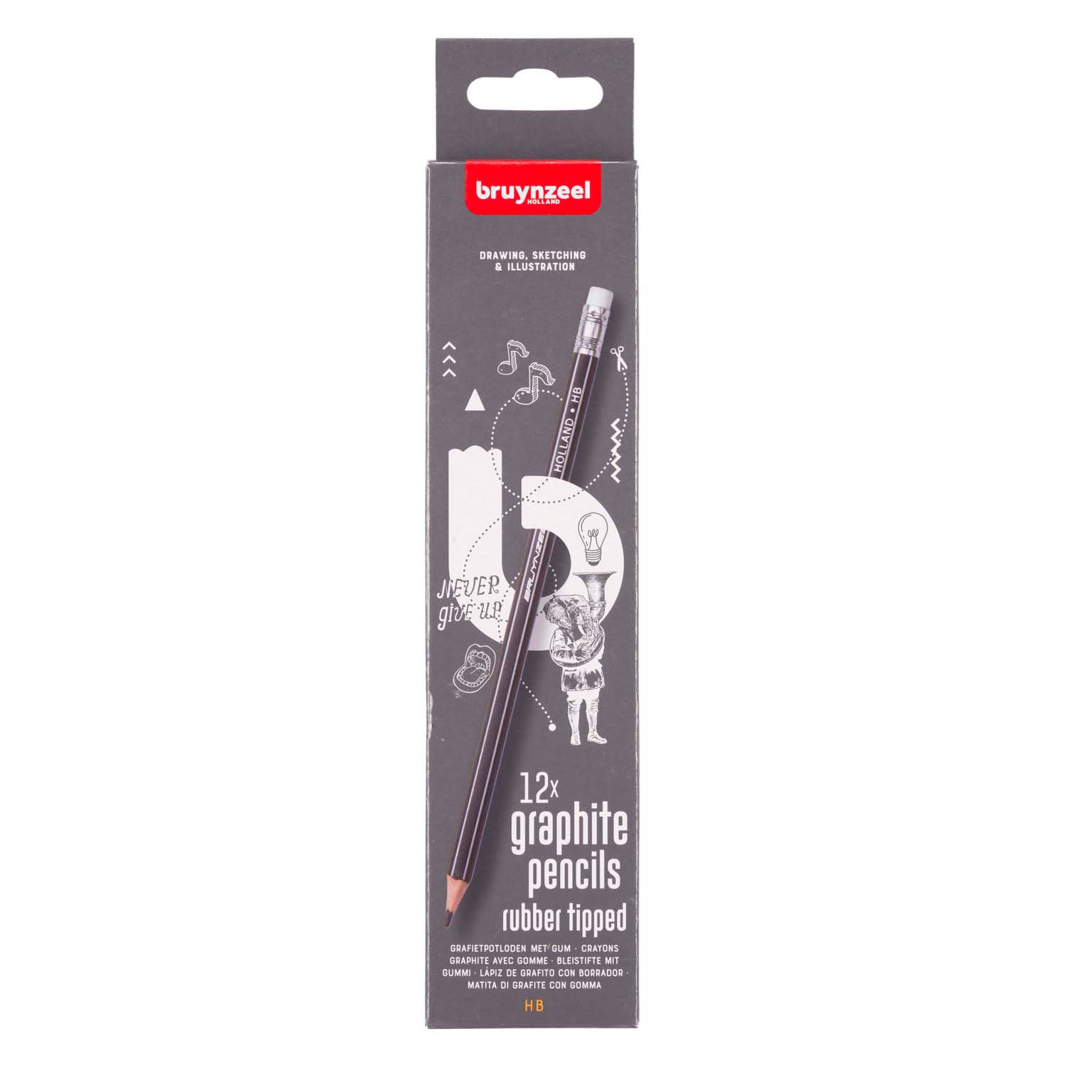 Bruynzeel - teens hb grafietpotlood met gumtip set 12