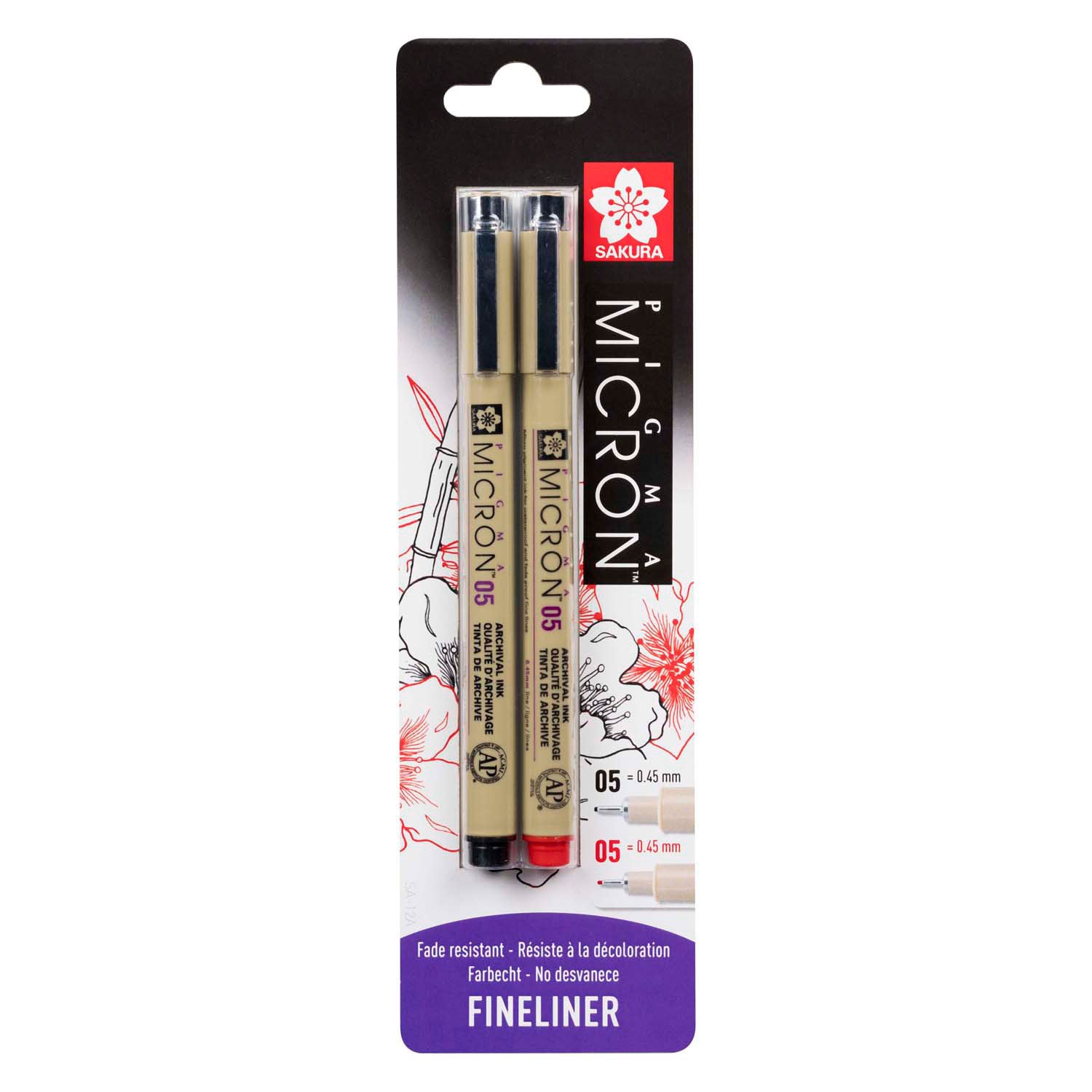 Sakura - Sakura blisterkaart pigma micron 05 045 mm zwart rood 2st.