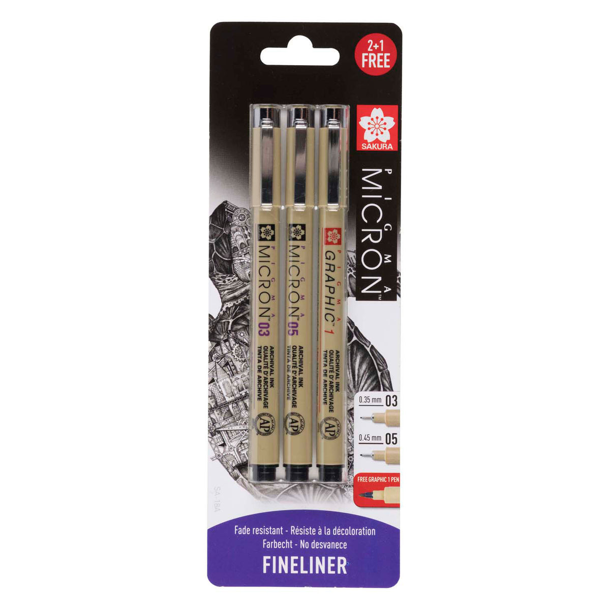 Sakura - Sakura blisterkaart pigma micron 3 stuks