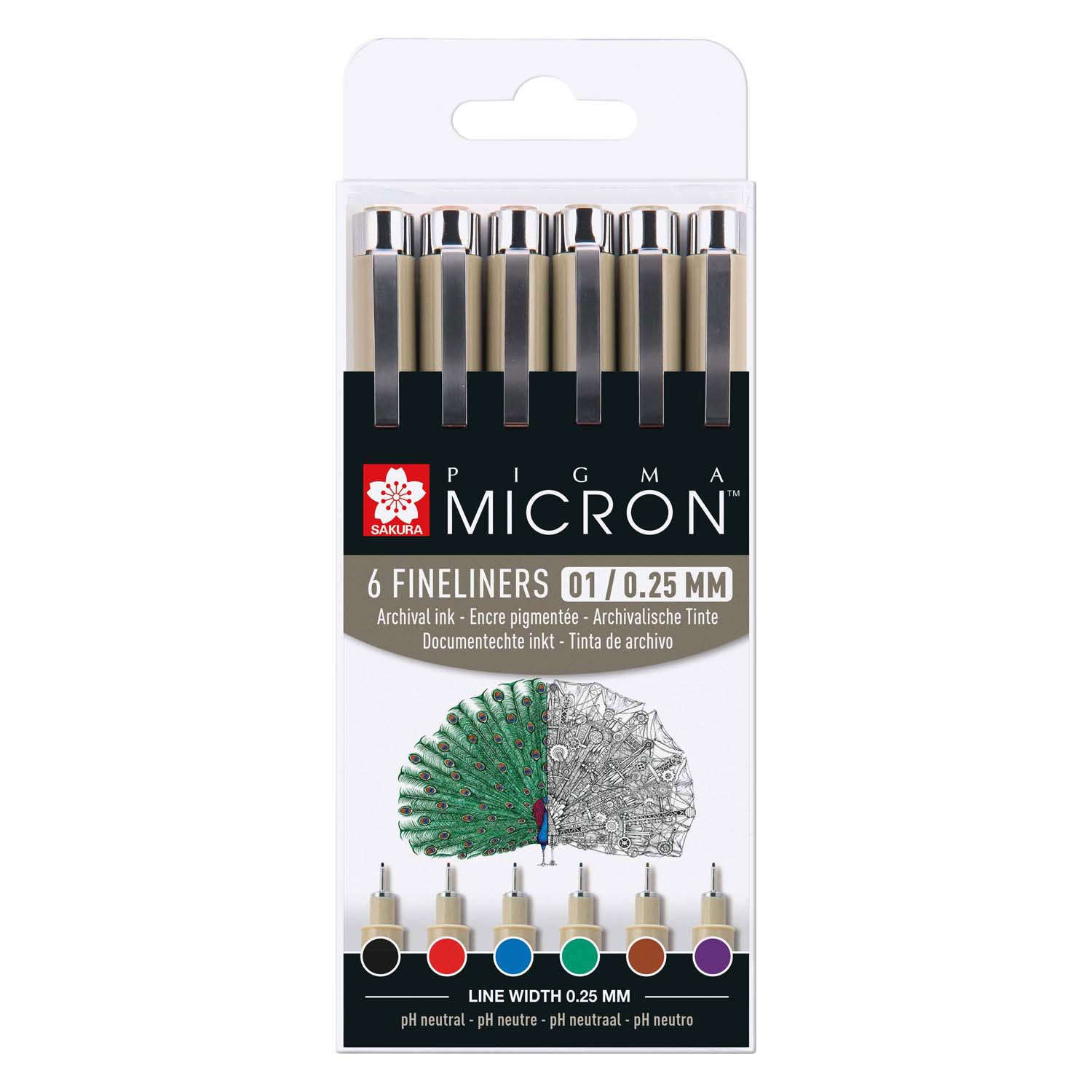 Sakura • pigma micron set basiskleuren 0,25mm 6stuks