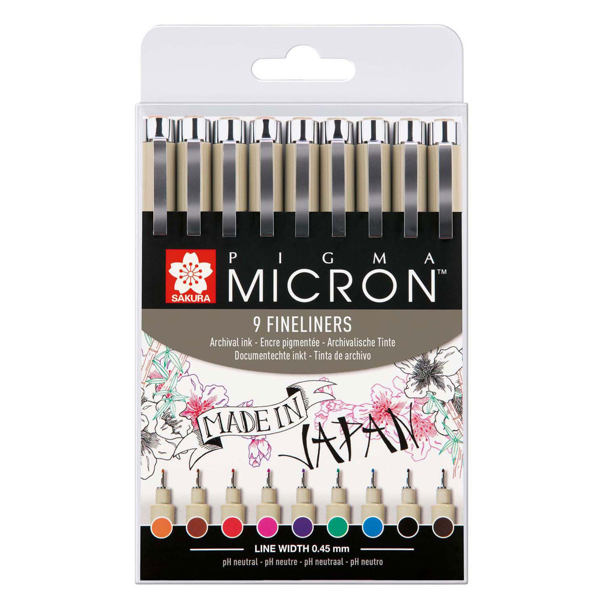 Sakura - Sakura pigma micron 05 fineliners etui - 9 kleuren - 0.45mm