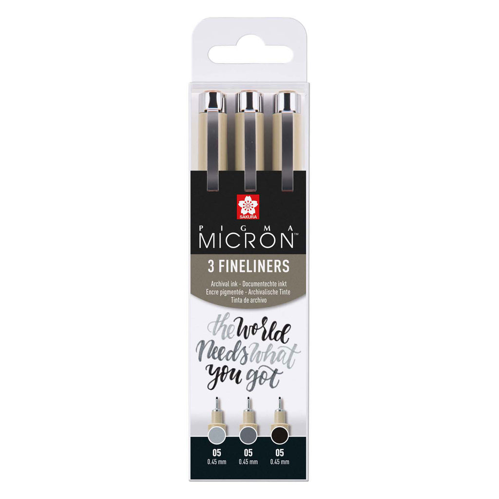 Sakura - Sakura pigma micron 05 fineliner set | 3 pennen zwart & grijs