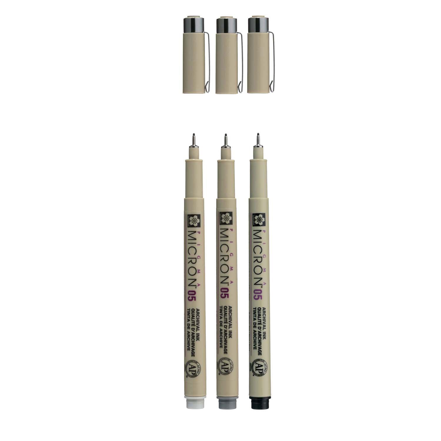 Sakura • pigma micron 05 fineliner set zwart grijs 3pcs