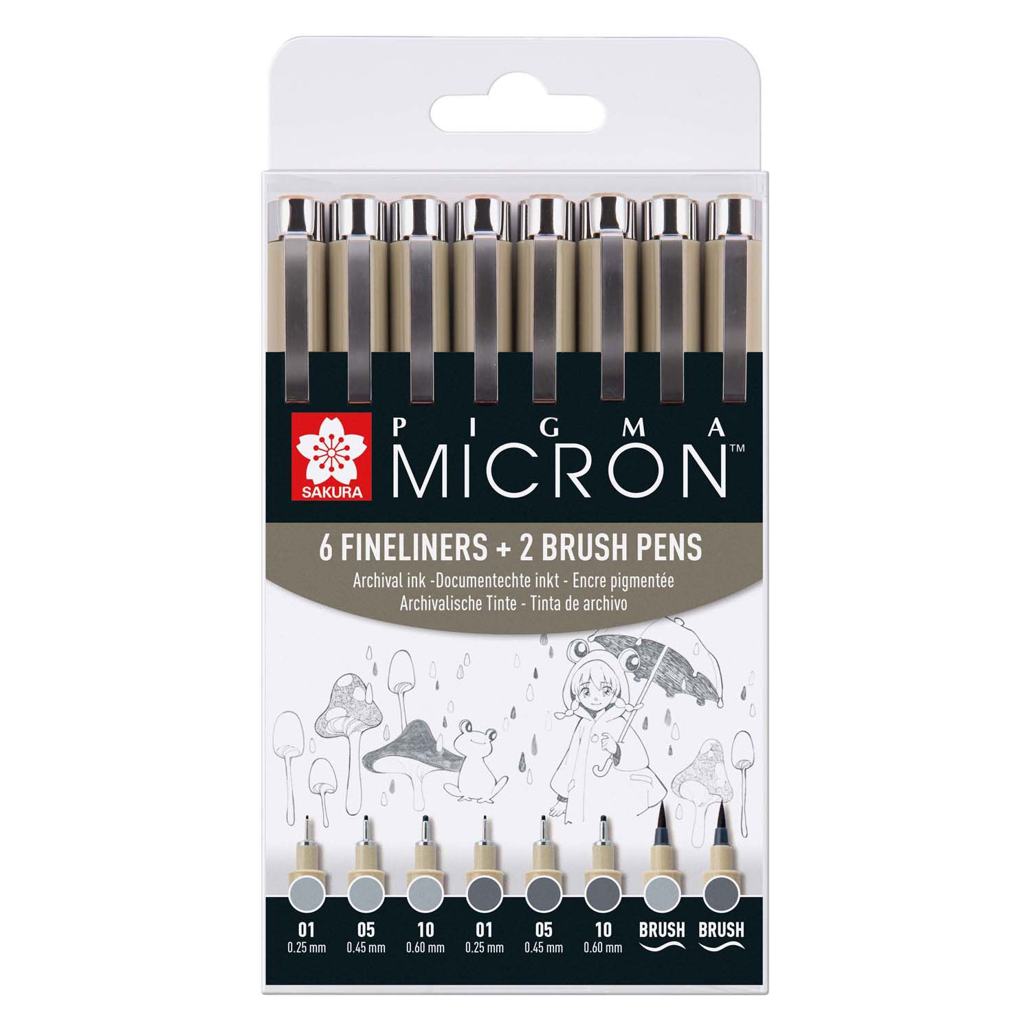 Sakura - Sakura pigma micron fineliner set 8 pen. (licht) koelgrijs