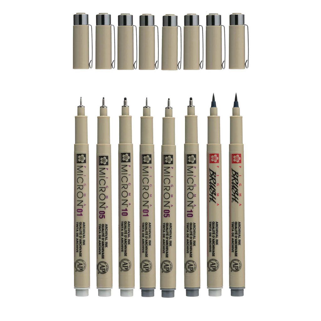 Sakura - Sakura pigma micron fineliner set 8 pen. (licht) koelgrijs