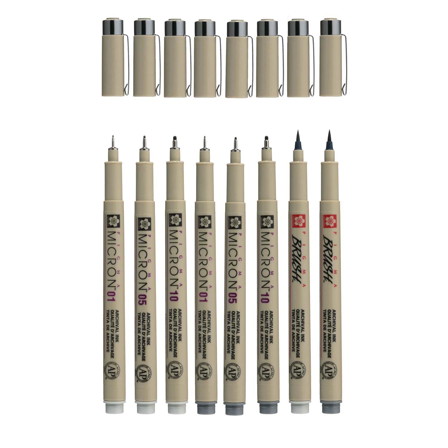 Sakura - Sakura pigma micron fineliner set 8 pen. (licht) koelgrijs