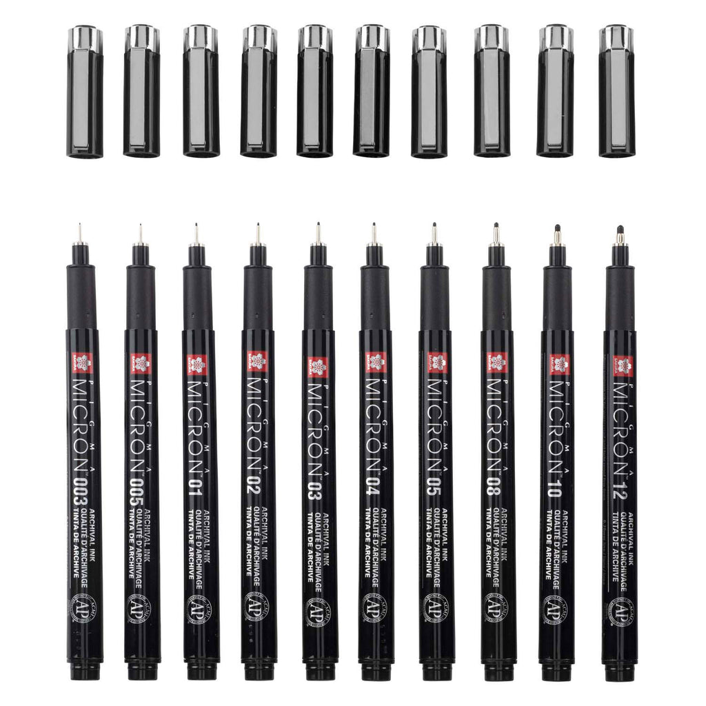 Sakura • pigma micron black edition set + gratis etui | 10 pennen, zwart