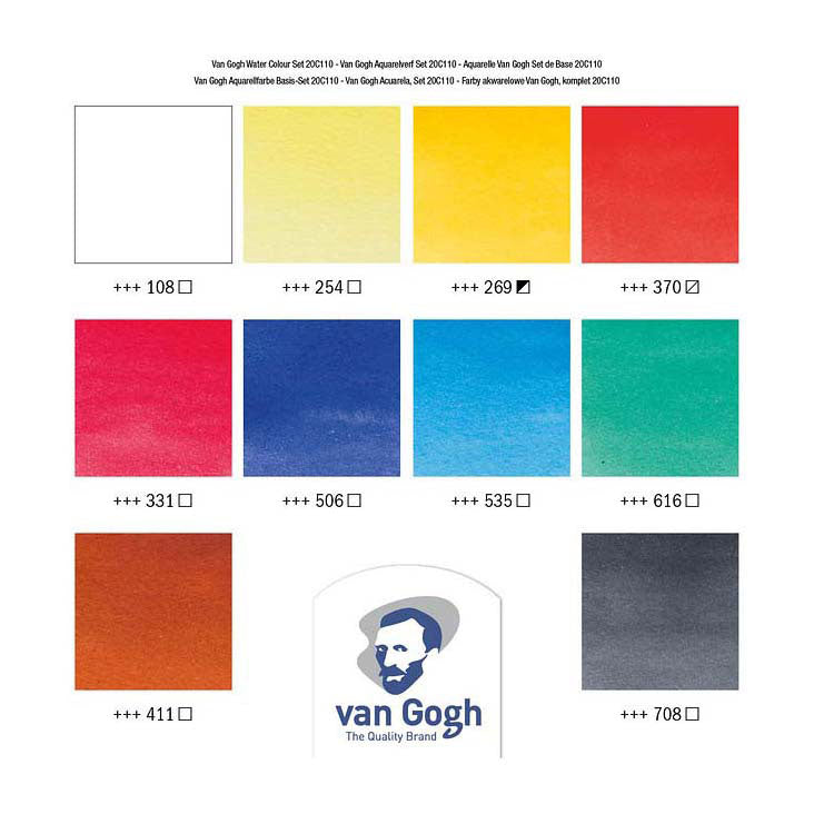 Bruynzeel - Van gogh aquarelverf set met 10 kleuren in tubes van 10ml