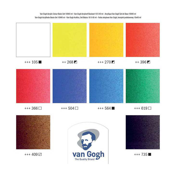 Van Gogh - Van Gogh acrylverf basisset met 10 kleuren in tubes van 40 ml