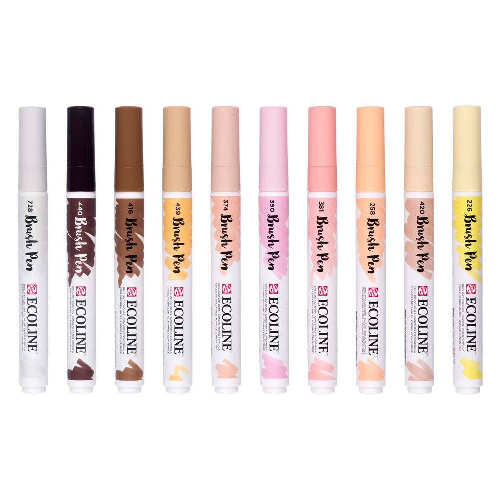 Ecoline brush pen set portret, 10 kleuren