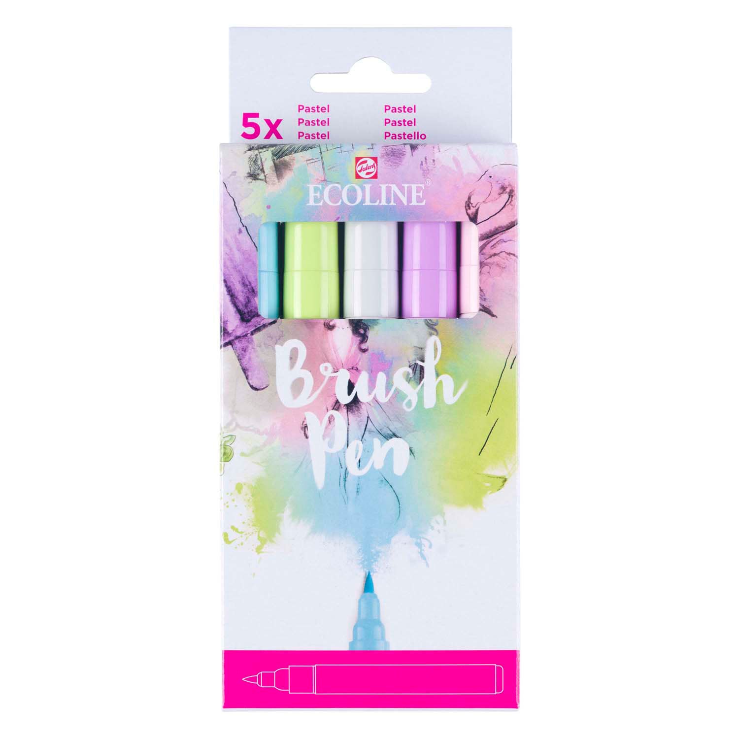 Ecoline - Ecoline brush pen set pastel 5 kleuren