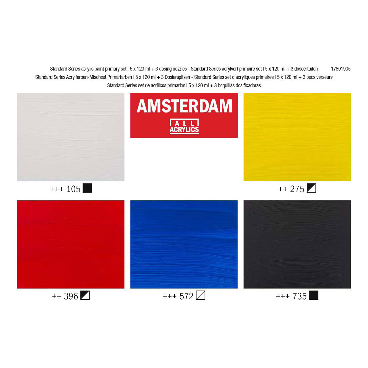 Amsterdam - Amsterdam standard series acrylverf primaire set | 5 x 120 ml + 3 doseertuiten