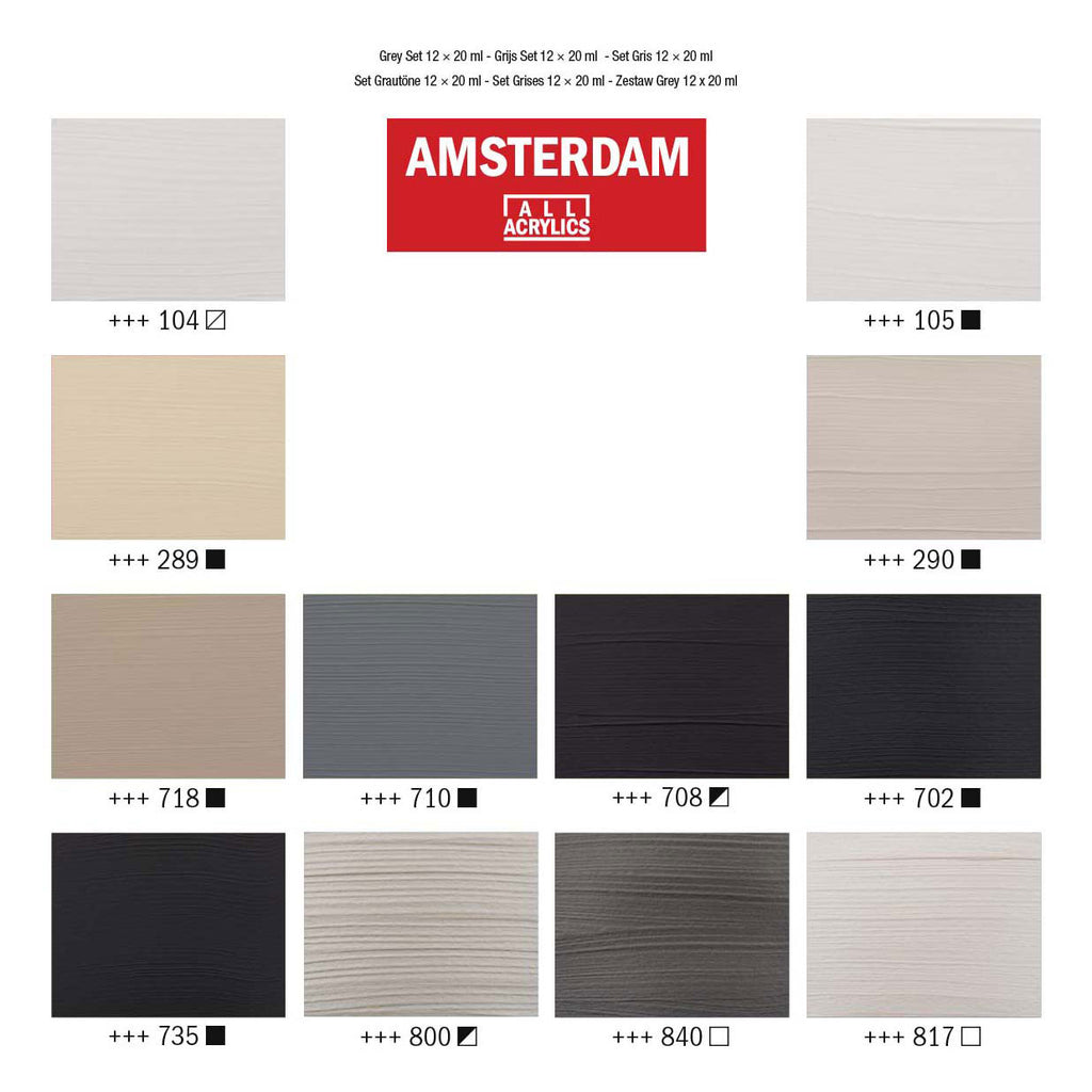Bruynzeel - Amsterdam standard series acrylverf grijze set 20ml 12dlg.